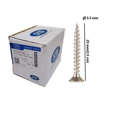 Standart Sunta Vidası 3.5X25 Beyaz 1 Paket 1000 Adet