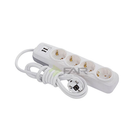 Far 4'lü Priz Grup 2 USB F512B 3Mt