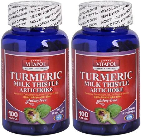 Vitapol Turmeric Milk Thistle Artichoke 2x100 Kapsül Zerdeçal Deve Dikeni Enginar 