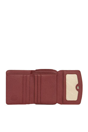 Cengiz Pakel Kadın Hakiki Deri Mini Yatay Çıtçıtlı Cüzdan/Portföy - 65288 - Bordo