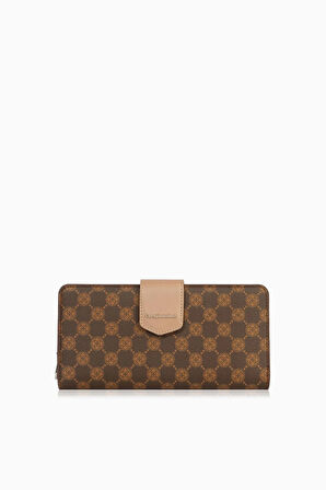 Cengiz Pakel Monogram Kadın Büyük Boy Mıknatıslı Cüzdan/Portföy – 65104P - Kahve/Vizon