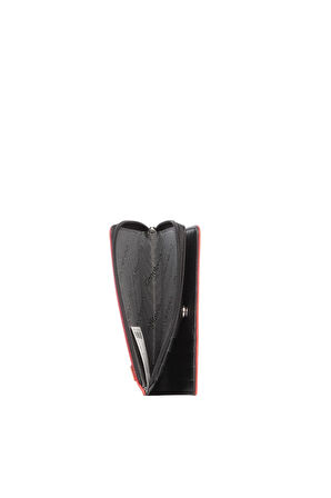 Cengiz Pakel Unisex Hakiki Deri Fermuarlı Kartlık – 2512DS - Siyah/Kırmızı