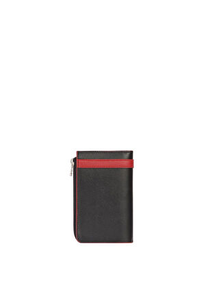 Cengiz Pakel Unisex Hakiki Deri Fermuarlı Kartlık – 2512DS - Siyah/Kırmızı
