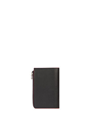 Cengiz Pakel Unisex Hakiki Deri Fermuarlı Kartlık – 2512C - Siyah/Kırmızı