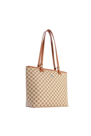Cengiz Pakel Monogram Kadın El – Omuz Çantası - 7602 - Vizon/Taba