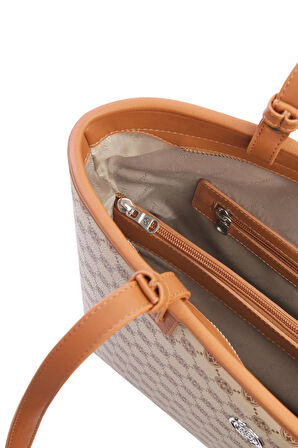 Cengiz Pakel Monogram Kadın El – Omuz Çantası - 7602 - Vizon/Taba