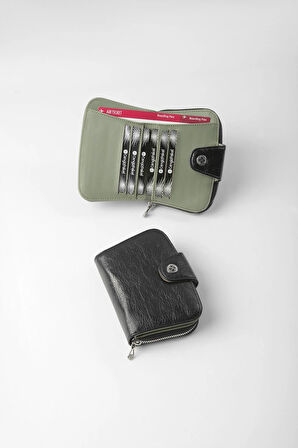 Cengiz Pakel Küçük Boy Desenli Kadın Cüzdan/Portföy - 65308 - Siyah/Yeşil