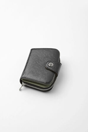 Cengiz Pakel Küçük Boy Desenli Kadın Cüzdan/Portföy - 65308 - Siyah/Yeşil