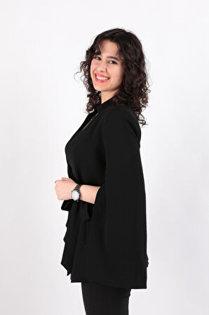 Ayhan 90177 Kadın Yırtmaç Detaylı İspanyol Kollu Blazer Ceket