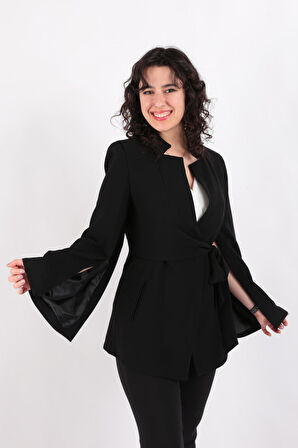 Ayhan 90177 Kadın Yırtmaç Detaylı İspanyol Kollu Blazer Ceket