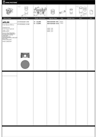 Dodge Piston + Segman 93mm Std Cpw6925 8v-4.7lt Power Tech V8motor 8 Sil. Benzinli 4700 CC- Dakota (an) 20 - Kingpiston 17-9710320