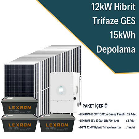 HAZIR HİBRİT SOLAR ENERJİ PAKETİ 12KW TRİFAZE HİBRİT SİSTEM 3
