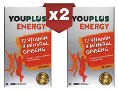 Youplus Energy 12 Vitamin 8 Mineralli Multi-Vitamin 30 Tablet | 2 Adet