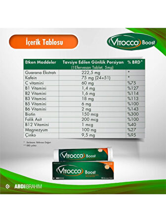 Abdi İbrahim Vitocco Boost Takviye Edici Gıda 15 Efervesan Tablet 3lü