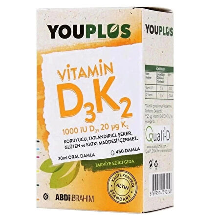 Youplus Vitamin D3 K2 1000 IU, 20 ml Oral Damla - Abdi İbrahim