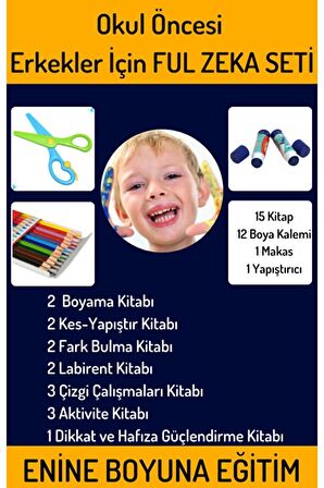 Okul Öncesi Erkekler Çocukları Için Ful Zeka Seti 15 Kitap