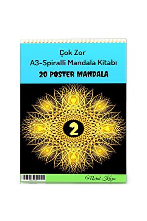 A-3 Spiralli Çok Zor Mandala Kitabı-2 (20 Poster Mandala)