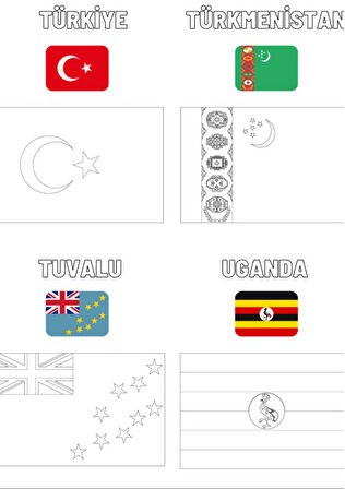 Dünya Bayrakları Boyama Kitabı Renkli Bayrak Örnekleriyle (200 Ülke)