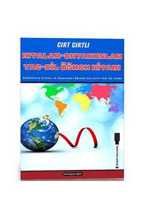 Kıtalar ve Okyanusları Öğreten YAZ SİL Kitabı  (Cırt Cırtlı)