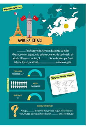 Kıtalar ve Okyanusları Öğreten YAZ SİL Kitabı  (Cırt Cırtlı)