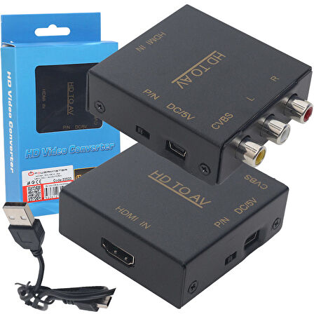 Powermaster PM-33523 Metal Kasa HDMI To Rca Av Çevirici Adaptör Hdmi Girişini Renkli Rca Çıkışına Dönüştürücü