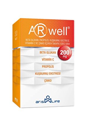 Arwell Beta Glukan 200 Mg - Vitamin C - Propolis - Çinko İçeren Takviye Edici Gida 30 Tablet