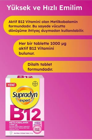 Supradyn Expert Vitamin B12 30 Dilaltı Tablet x 2 Adet