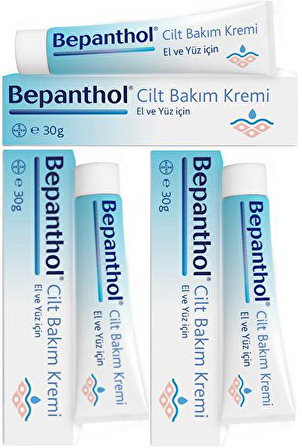 Bepanthol Cilt Bakım Kremi Tüm Cilt Tipleri İçin Su Bazlı Yağsız Nemlendirici Yüz Bakım Kremi 3 x 30 gr