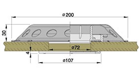 Vetus paslanmaz çelik havalandırma, şeffaf camlı. Model UFO-TR.