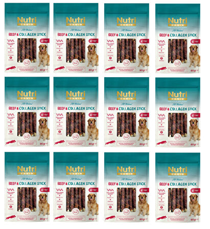 Nutri Canin Sığır Eti Sargılı Kolajen Çubuk Tahılsız Köpek Et Ödülü 80 Gr. X 12 Adet