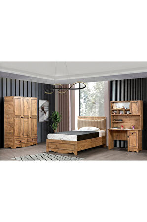 Papatya Genç Odası - 3 Kapılı Dolap, Bazalı Karyola, Masa - 120x200