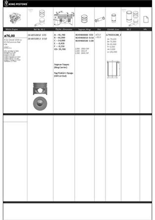Renault Motor Piston+segman Clio Symbol Kangoo Modus Thalıa (pim Capı 25mm) (1,5dci K9k Em) [(76mm) (+0.50mm - Kingpiston 18-8050853
