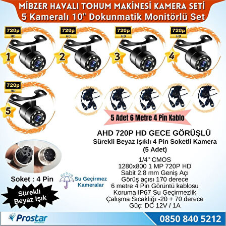 Mibzer için 5 Kameralı 10.36 inç Dokunmatik Monitör Beşe Bölen Kayıtlı 256 Gb Sd Kart Destekli
