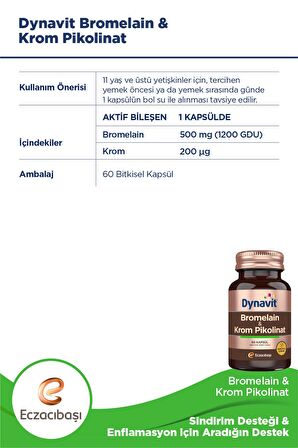 Dynavit Bromelain & Krom Pikolinat 60 Kapsül