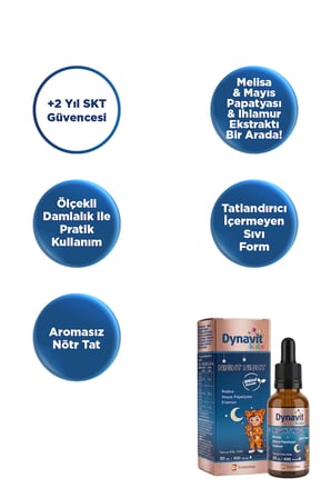 Dynavit Kids Night Night Damla 30mL – Çocuklar için Melisa, Mayıs Papatyası, Ihlamur - Uyku