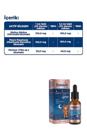 Dynavit Kids Night Night Damla 30mL – Çocuklar için Melisa, Mayıs Papatyası, Ihlamur - Uyku