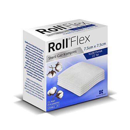 ROLL FLEX 7.5cmX7.5cm Steril Gaz Kompres Spanç 25Lİ PAKET