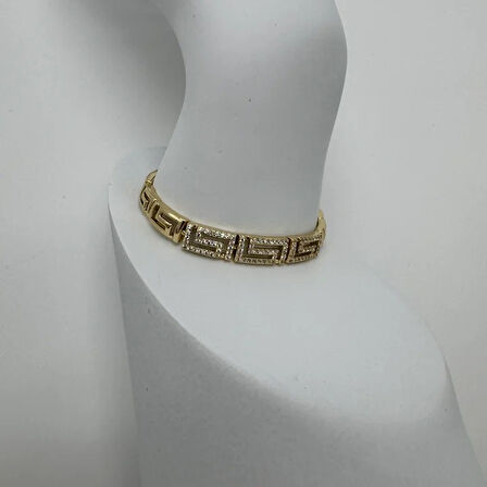 Özel Seri Athena Gold Yunan Desen Taşlı Detay Bileklik - Gold