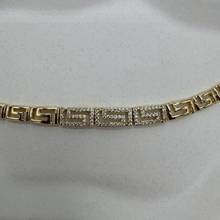 Özel Seri Athena Gold Yunan Desen Taşlı Detay Bileklik - Gold