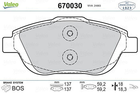 Psa On Fren Balatası C3 III Ds3 C3 Picasso P2008 Epc Dv6c Mokka-E (11 / 2009 ) - Valeo 670030