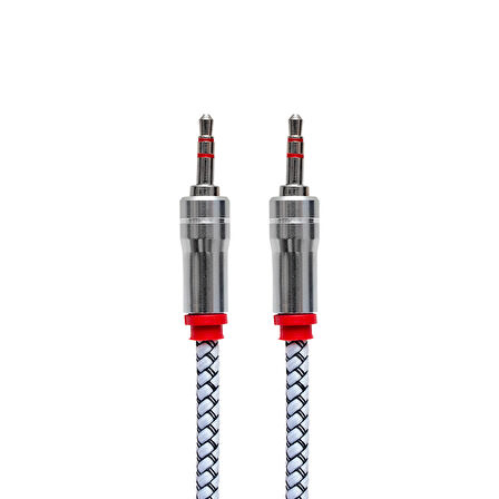 Powermaster Metal Başlıklı 3.5 mm Jack Girişli Örgülü 1.5 Metre Stereo Aux Ses Kablosu Kablo