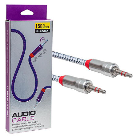 Powermaster Metal Başlıklı 3.5 mm Jack Girişli Örgülü 1.5 Metre Stereo Aux Ses Kablosu Kablo