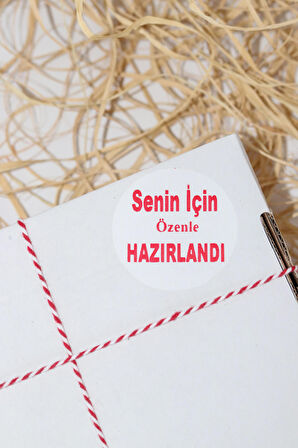 Senin İçin Özenle Hazırlandı Beyaz 40 mm Yuvarlak Yapışkanlı Sticker Etiket 120 Adet