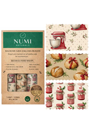 Numi Naturals Balmumu Gıda Saklama Bezleri – Premium 3’Lü Set (30×30 Cm) - Country Pantry Serisi
