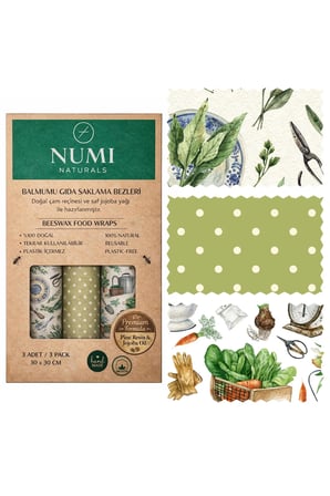 Numi Naturals Balmumu Gıda Saklama Bezleri – Premium 3’Lü Set (30×30 Cm) - Heirloom Garden Serisi