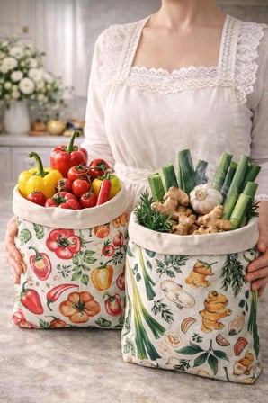 Numi Naturals Premium Sebze Desenli Balmumu Gıda Saklama Torbası 2’Li Set (30X30 Cm)