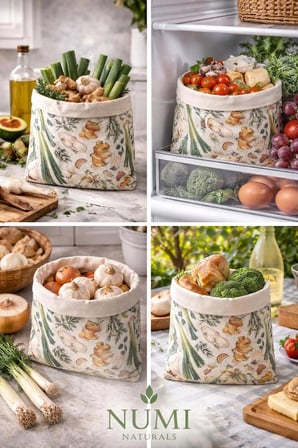 Numi Naturals Premium Sebze Desenli Balmumu Gıda Saklama Torbası 2’Li Set (30X30 Cm)