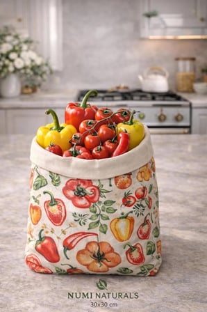 Numi Naturals Premium Sebze Desenli Balmumu Gıda Saklama Torbası 2’Li Set (30X30 Cm)