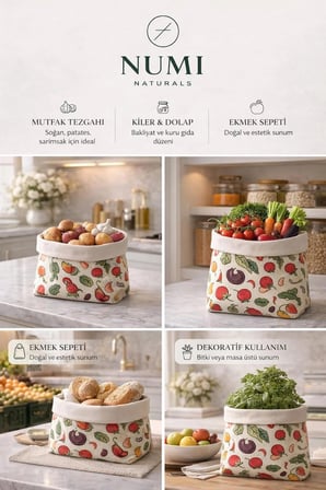 Numi Naturals Premium Karışık Sebzeler Desenli Balmumu Sebze Saklama Kesesi 30X30 Cm