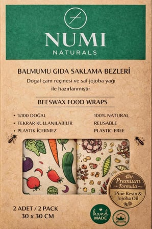 Numi Naturals Premium Balmumu Bakliyat-Sebze Saklama Kesesi 2’Li Set 30X30 Cm